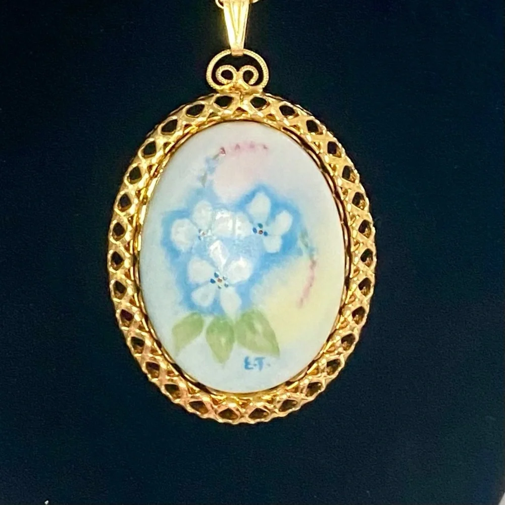 Artist Signed Porcelain Pendant Necklace, 24”